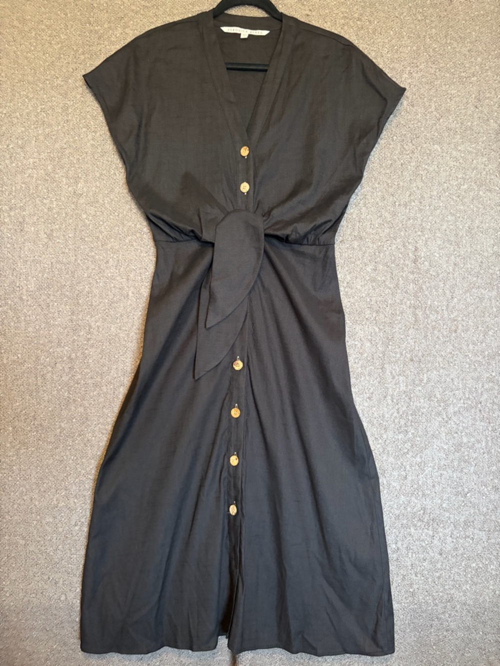 Veronica Beard Black Button-Front Tie-Waist Midi Dress KENTUCKY DERBY
